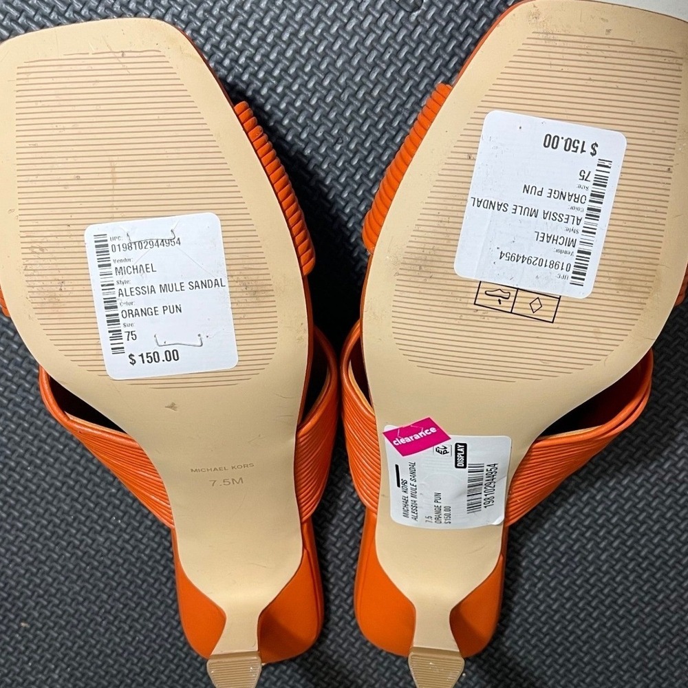 Michael Kors Alessia Mule Sandal Womens 7.5 Orange Pun Twisted Strap Stiletto - Picture 5 of 6